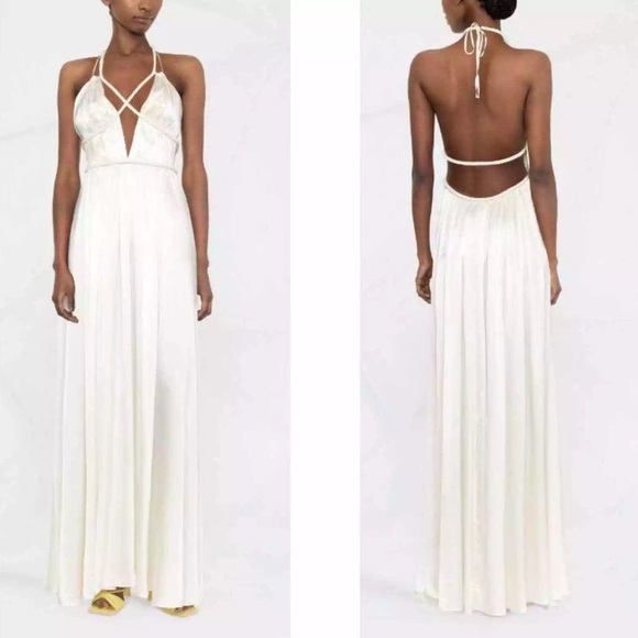 Cult Gaia Silk Salee open-back gown white US 10 - Picture 1 of 16